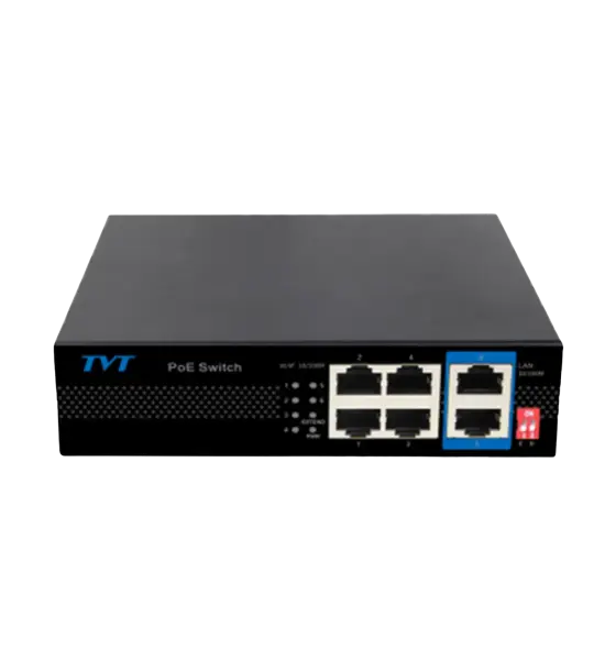 TD-B2204S1-PEU PoE სვიჩი, 4 პორტი + 2 აღმავალი პორტი / მხარდაჭერა დიდ მანძილზე გადაცემისთვის 60W ლითონის
